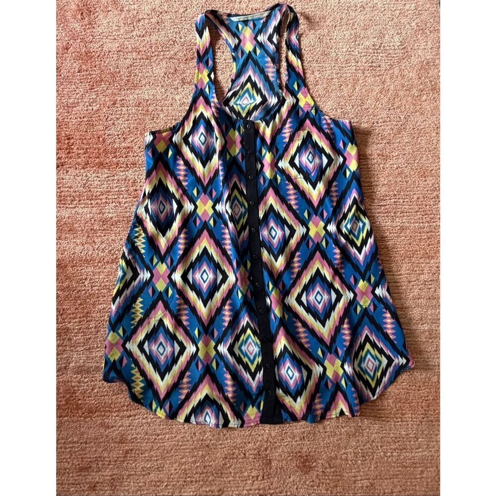 Twelfth Street by Cynthia Vincent Silk Tunic Mini Dress Size L Boho Print